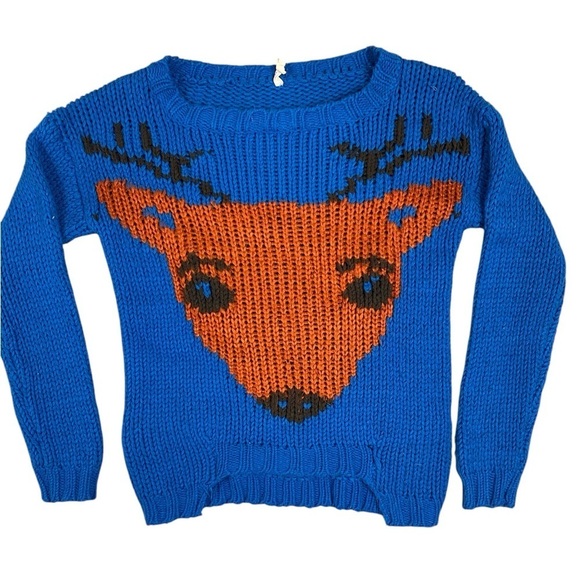 POL deer graphic sweater S hipster cabincore boho fun funky colorful chunky knit - Picture 1 of 11